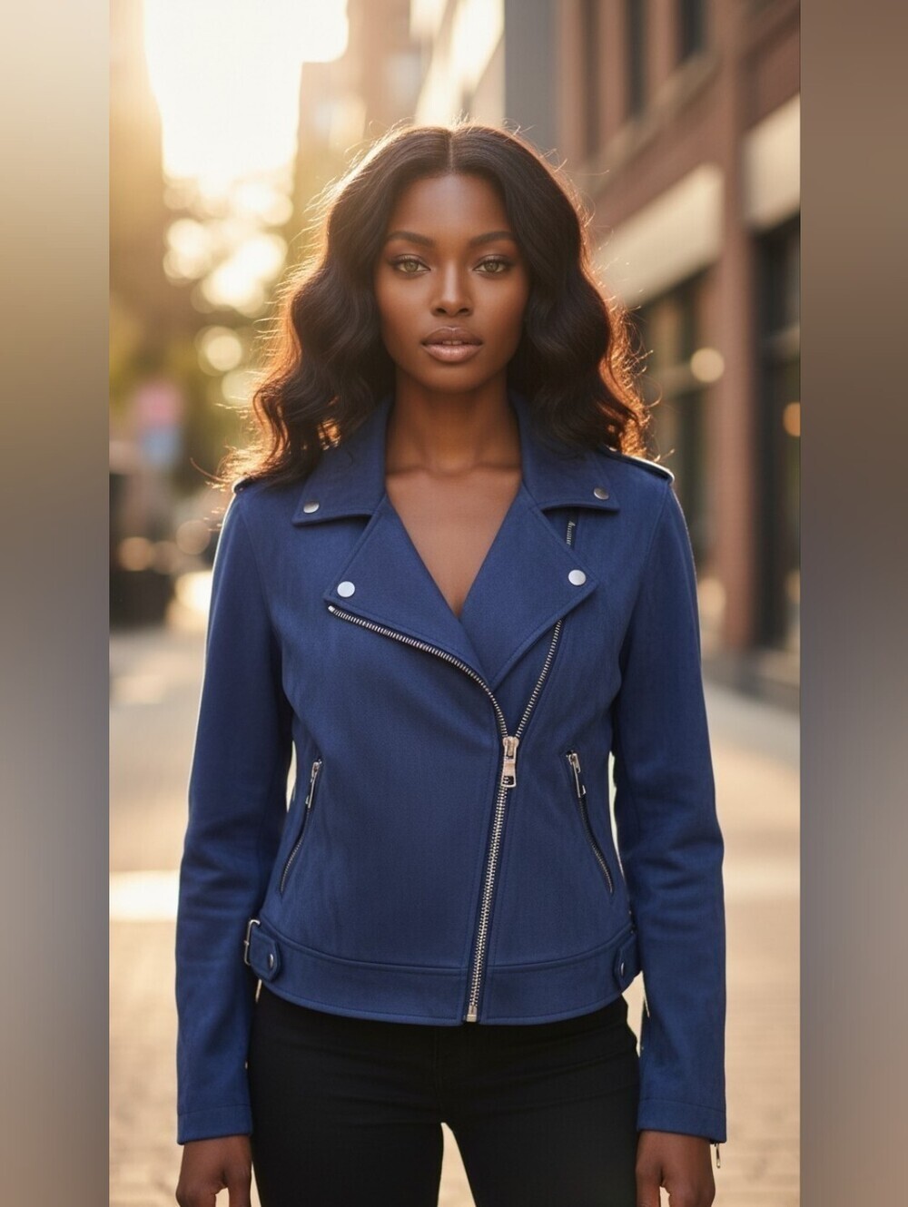 LOFT Blue Faux Suede Moto Jacket Zip Biker Coat Women's Size 2